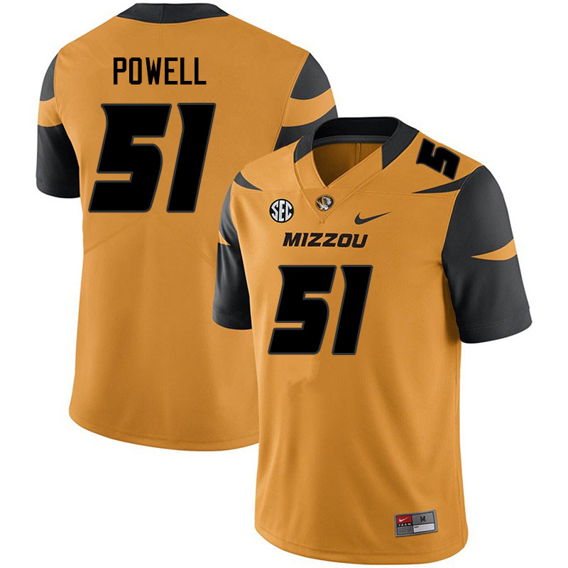 Men #51 Zeke Powell Missouri Tigers College Football Jerseys Sale-Yellow